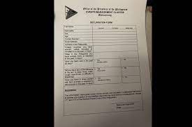 Check spelling or type a new query. Palace Visitors Told To Answer Health Declaration Form Bare Travel History Abs Cbn News