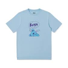 Line Friends Bt21 Official Merchandise Koya Charactor Unisex Doodling Lettering Artwork Graphic T Shirt Small Light Blue Affili T Shirt Shirts Shirt Designs