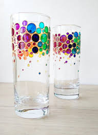 Rainbow Drinking Glasses Set Of 2 Couple Colorful Water Etsy Painting Glass Jars Glass Painting Glass Painting Designs