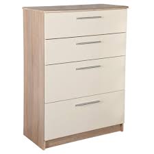 Sen Furniture Chester Oak And Cream Gloss 4 Drawer Deep Chest Drawers Furniture Oak