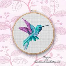 Hummingbird Counted Cross Stitch Modern Watercolor Bird