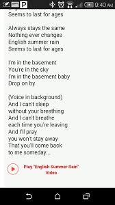 I Stay Up Too Late Got Nothing In My Brain Lyrics English Summer Rain Summer Rain English Summer Rain