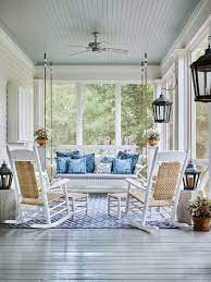 25 Designers Celebrate Blue And White Decor Flower Magazine House With Porch Porch Furniture Porch Design