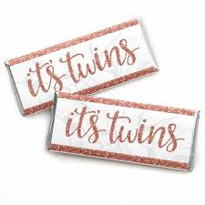 It's so nice that mothers expecting twins have this option for a truly personalized baby shower. Big Dot Of Happiness It S Twin Girls Candy Bar Wrapper Pink And Rose Gold Twins Baby Shower Favors Set Of 24 Target