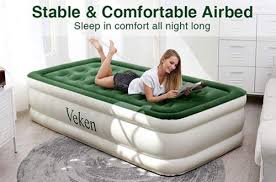 9 Veken Twin Air Mattress Inflatable Elevated Airbed With Flocked Top Twin Air Mattress Air Mattresses Mattress