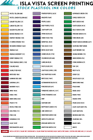 Ink Color Chart Isla Vista Screen Printing Embroidery