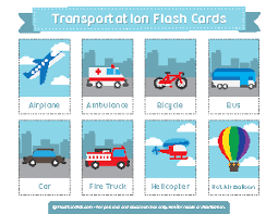 Transportation Flash Cards Vocabulary Flash Cards Preschool Flash Cards Transportation Preschool