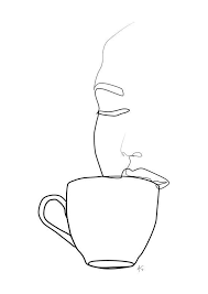 Black And White Woman Drinking Coffee Minimal Woman Drinking Coffee Tea Art One Line Art Modern Art Black And White Art White Back Tea Art Line Art White Art