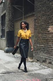Black And Yellow Skirt Outfit Leather Wrap Skirt Yellow Skirt Outfits Fashion Mustard Yellow Outfit