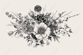 Bouquet Spring Flowers And Twigs Peonies Spirea Cherry Blossom Botanical Illustration Vintage Flower Bouquet Drawing Wildflower Tattoo