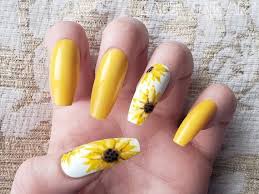 Everyone Jealous Coffin Shaped Black Sunflower Acrylic Nails Sunflower Glue On Nails Sunny Yellow White Hand Painted Etsy In 2020 Glue On Nails Yellow Nails Design Sunflower Nails