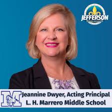 Jeannine Dwyer is the newly appointed acting principal of  @l.h.marreromiddle. Mrs. Dwyer is a lifelong resident of Jefferson Parish  and has been in education for more than 22 years. Mrs. Dwyer earned