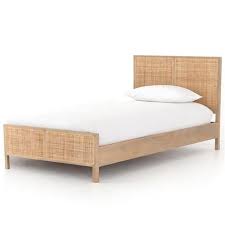 Rhian Coastal Beach Brown Woven Cane Mango Wood Bed Twin In 2020 Wood Beds Bed Design Mango Wood