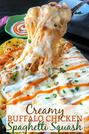 Creamy Buffalo Chicken Spaghetti Squash Recipe Food Squash Recipes Recipes
