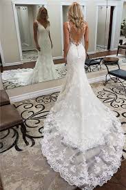 Elegant Straps V Neck Lace Backless Mermaid Wedding Dresses Babyonline Backless Mermaid Wedding Dresses Lace Wedding Dress Vintage Lace Mermaid Wedding Dress