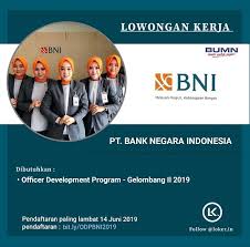 Customer service (pemagangan brilian intership program). Lowongan Kerja Bank Negara Indonesia Zona Ilmu 2