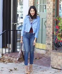 The Style Contour Blog How To Wear Light Blue In The Fall Blue Leather Jacket Blue Leather Jacket Outfit Light Blue Jacket