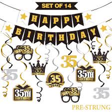 With people living longer than ever, 35 is a much more youthful age than it was once thought to be. Lingteer 35 Birthday Decorations Set Happy 35th Birthday Party Swirls Streamers Crown Glasses Gift Box Sign Happy Buy Online In Bahamas At Bahamas Desertcart Com Productid 189200755