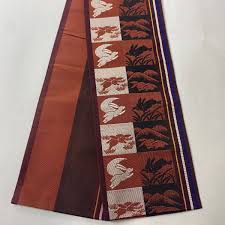 半幅帯 美品 優品 証紙 本場筑前博多織 うさぎ 月 茶色 正絹 【中古】