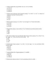 L = 2 x ( p x l + p x t + l x t ) = 2 x (8×5 + 8×2 + 5×2) = 2 x (40 + 16 + 10) = 2 x (66) = 132 cm2. Bangun Ruang 6