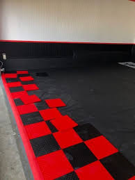 Karen S Red And Black Checkered Garage Garageflooringllc Com Garage Floor Tiles Garage Floor Garage Design
