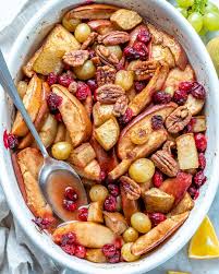 The apples are cored and filled with a blend of dates, nutmeg, ginger. Spiced Hot Fruit Bake Dessert Healthy Fitness Meals