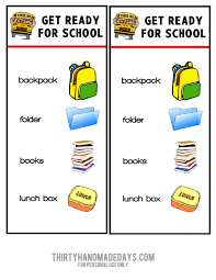 printable chart get ready for school