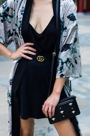 Black Mini Dress Velvet Kimono Gucci Belt And Studded Clutch Style Inspiration Winter Mini Black Dress Fashion
