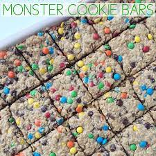 No Flour Monster Cookie Bars Recipe Yummly Recipe Monster Cookie Bars Monster Cookies Cookie Bars