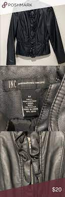 Faux Leather Jacket With Ruffles By Inc Leather Jacket Faux Leather Jackets Black Zip Ups