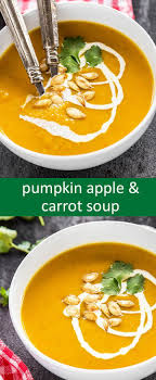 This Pumpkin Apple Carrot Soup Is Lightly Spiced Really Comforting And Will Warm Your Guests Before The B Carrot Soup Recipes Carrot Soup Pumpkin Apple Soup