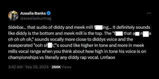 Diddy is the bottom, Meek Mill is the top: Azealia Banks analyzes alleged Meek  Mill and Diddy audio clip