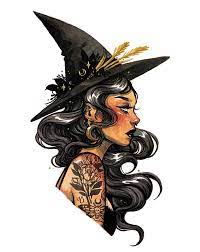 Sylvia Portrait Print Jacquelin Deleon Witch Painting Witch Art Black Cat Sticker