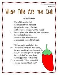 Poem And Quiz When Tillie Ate The Chili Funny Poems For Kids Reading Poems Kids Poems