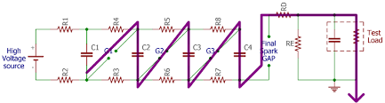 The bleeder resistors that were first soldered onto the pcb started a fire due to their inadequate voltage ratings. Impulse Voltage Generator Marx Generator Circuit Diagram Working Principle And Applications