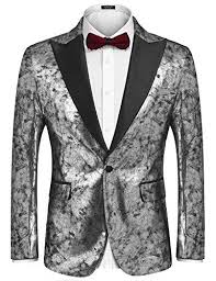 Black And Silver Suit Jacket Coofandy Men Stylish Silver Metallic Suit Blazer Tuxedo F Https Www Amazon Com Dp B07myy9jhb Ref Cm Sw R Pi Dp U X 4b Blue Suit Men Blue Suit Suit Fashion