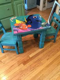 Finding Dory Table Chair Set 150 Obo Negotiable 1 Solid Wood Table And 2 Child Chairs Ocean Blue Distresse Kids Chairs Painted Furniture Solid Wood Table