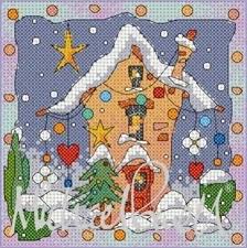 Easy counted cross stitch chart, xstitch, punto croce, embroidery, point de croix, sticken im kreuzstich. Michael Powell Festive Village House Cross Stitch Pattern 123stitch