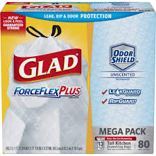 Glad 13 gallon trash bags support an active kitchen and provide a versatile plastic bag to tackle any household or office chore. Amazon Lowest Price Glad Tall Kitchen Drawstring Trash Bags Forceflexplus 13 Gallon White Trash Bag Odorshield 80 Count