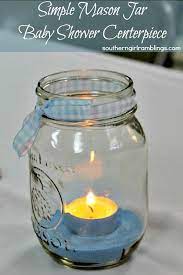 Deck The Yard With Creative Winter Designs Mason Jar Baby Shower Baby Shower Centerpieces Baby Boy Shower