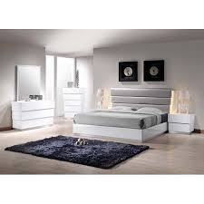 Modern king size bedroom sets. Beautiful Modern White Lacquer Florence Eastern King Bedroom 4pc Set Headboard Gray Leather Like Exterior W Led Lights Dresser Mirror Nightstand Walmart Com Walmart Com