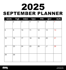 September 2025 Calendar. Week starts on Monday. Blank Calendar Template.  Fits Letter Size Page. Stationery Design. Simple set calendar 2025. Monthly  Stock Vector Image & Art - Alamy