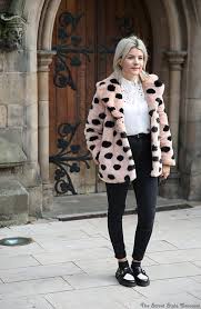 Black And White Polka Dot Fur Coat Topshop Faux Fur Coat Polka Dot Pink Black Fluffy Birmingham Street Style Lace Trim Shirt Fashion Coat Fashion Street Style Winter