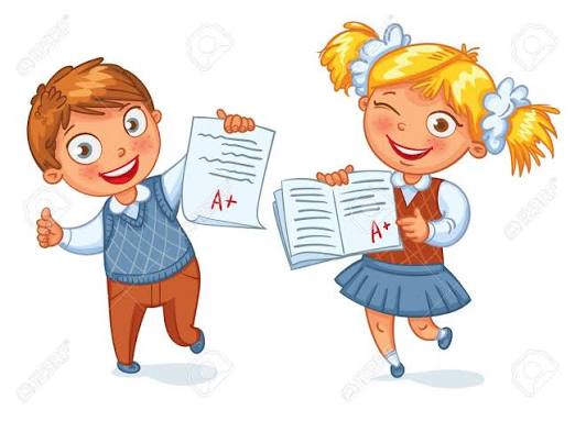 Los Niños Y Niñas Que Muestran Los Resultados De Pruebas Perfectos. A Un Estudiante. Personaje De Dibujos Animados Divertido. Ilustración Del Vector. Aislado En El Fondo Blanco Ilustraciones svg, vectoriales, clip art