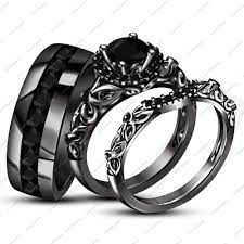 Women S Men S 14k Black Gold Plated Sim Diamond Engagement Wedding Trio Ring Set Description After Pur Black Gold Ring Black Wedding Rings Gothic Wedding Rings