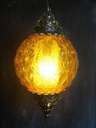 Large Vintage 60 S Hanging Swag Lamp Round Textured Amber Colored Glass Diffuser Gold Toned Metal Swag Lamp Swag Light Vintage Lamps