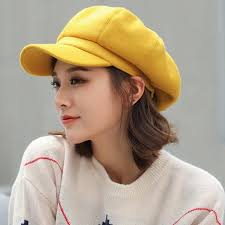 Yellow Lisa Beret Auutmn Winter Hats For Women Solid Plain Octagonal  Newsboy Cap Men