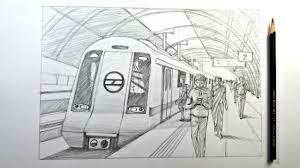 Metro Station In 1 Point Perspective//Composition In Perspective Drawing -  Youtube