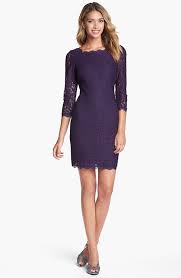 Plum Purple Lace 3 4 Sleeves Wedding Guest Dress Cocktail Dress Lace Lace Sheath Dress Guest Dresses