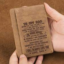 Find thoughtful gifts for son such as scratch map deluxe, coffee of the month club, hot sauce of the month club, the legend continues personalized hanes crewneck sweatshirt. Leather Wallet To My Son Perfect Gifts For Son Gift For Son Son Gift Trending Christmas Gifts Personalized Leather Wallet